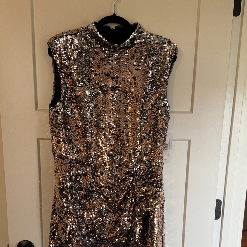 Sparkling Sleeveless Sequin Dress - Gold and Black